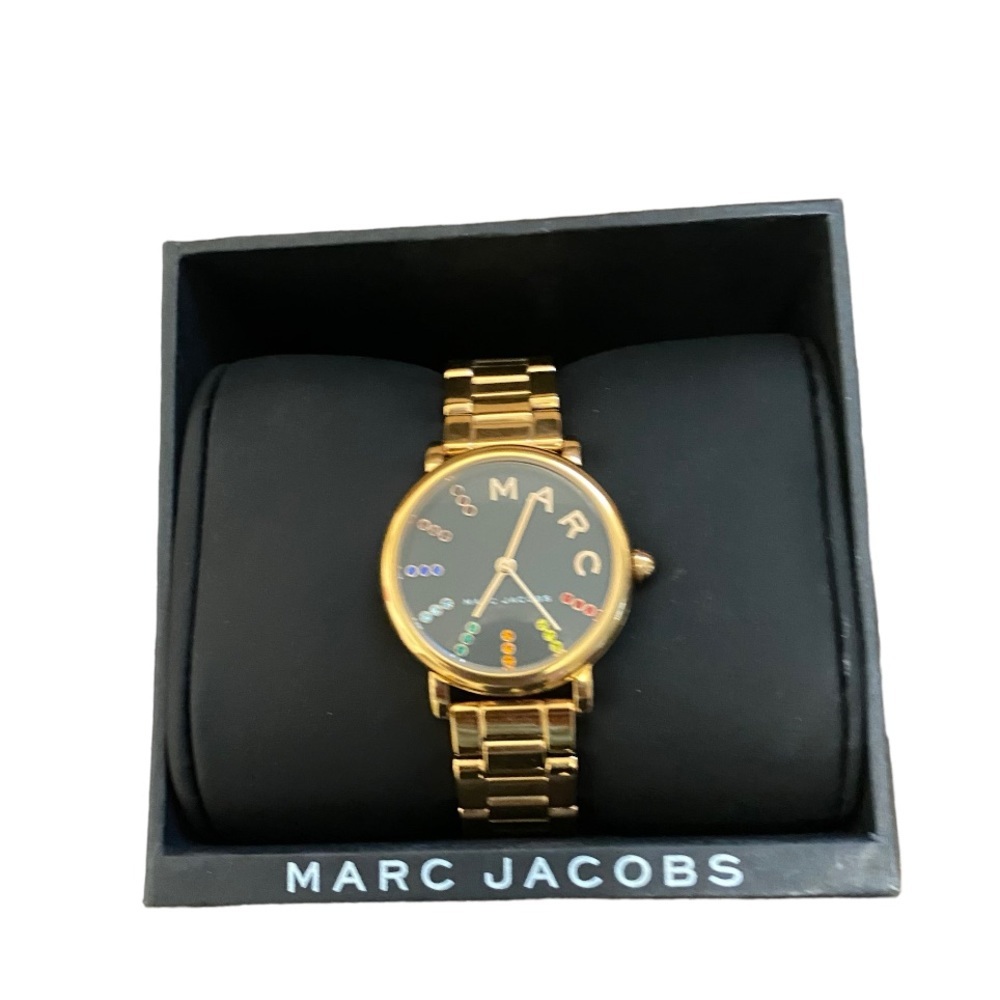 Marc by Marc Jacobs Womens Classic Rainbow Crystal Black Dial Gold Tone Watch - Picture 5 of 7